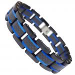 Black PVD w/ Blue Stainless Steel Bracelet w/ Carbon Fiber